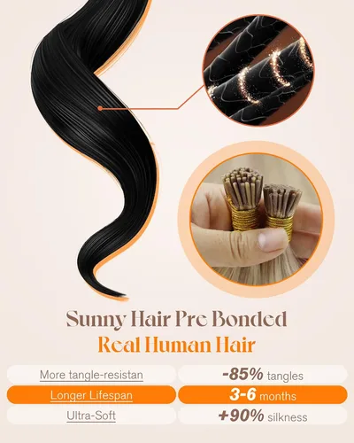 Miniatura 4 de Sunny Hair I Tips - Extensiones de cabello humano real, rubio ceniza con rubio platino, extensiones de cabello humano con punta en I de 20 pulgadas