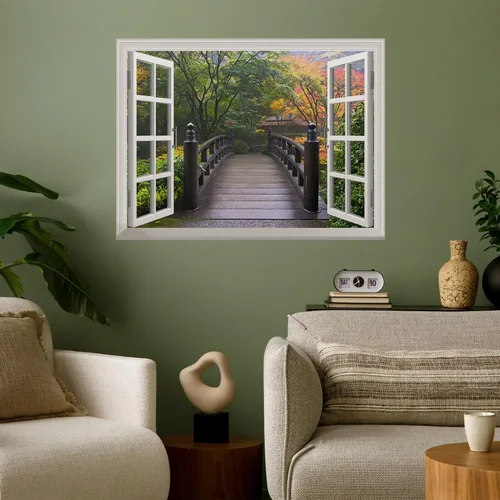 Miniatura 18 de wall26 Adhesivo decorativo para pared, diseño de oso y mariposa fuera de una ventana abierta, no se pega ni se pega, papel tapiz no tejido