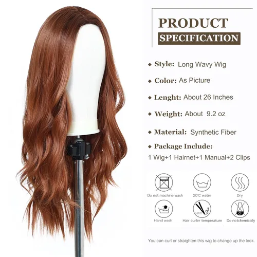 Miniatura 2 de Esmee Pelucas largas de color castaño rojizo ombré para mujer, peluca de cabello sintético ondulado y rizado natural para uso diario, fiestas