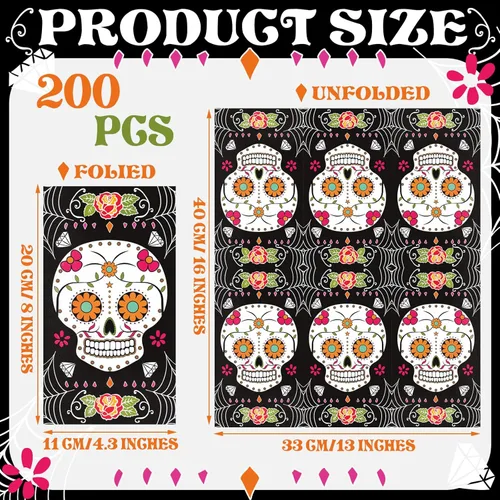 Miniatura 2 de Karenhi 200 servilletas para invitados del Día de los Muertos, 2 capas, diseño de calavera de azúcar, desechables, toallas de mano para baño