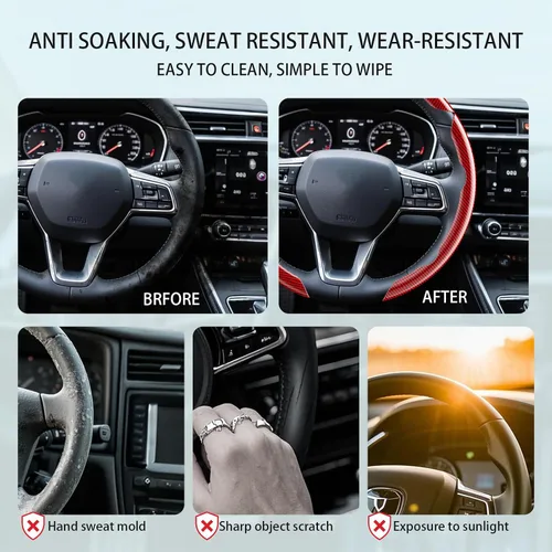 Miniatura 4 de Fundas para volante, 3 piezas de fibra de carbono antideslizante con clip en el volante del automóvil, protector universal para la mayoría de ruedas