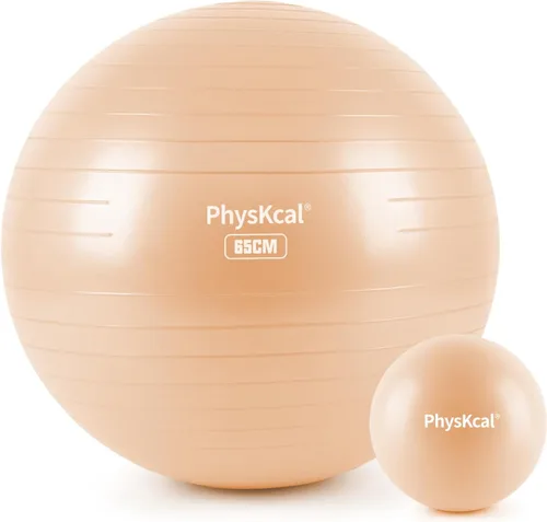 Miniatura 14 de PhysKcal Pelota de yoga para ejercicio, set de pilates, pelota de fitness de 4 tamaños para entrenamiento, parto, embarazo, terapia física - Bomba