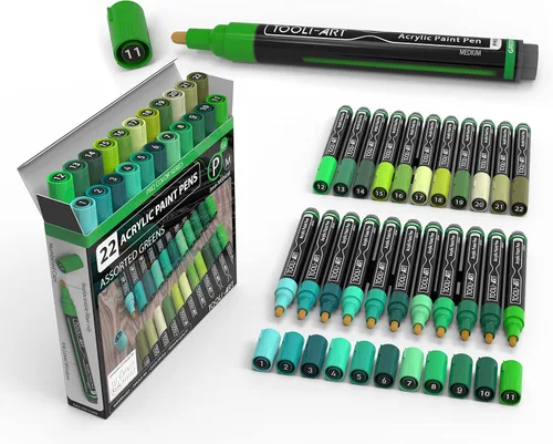 Miniatura 11 de TOOLI-ART Juego de 22 rotuladores de pintura acrílica, serie Pro Color, punta media de 0.118 pulgadas para pintura de roca, vidrio, tazas, madera