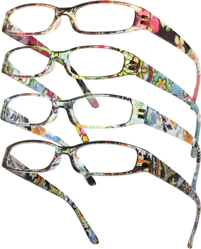 Gaoye Paquete de 4 Lentes de Lectura para Mujer, Lentes de Lectura con Bloqueo de Luz Azul, Elegantes Lentes de Lectura para Mujer en 4 Patrones
