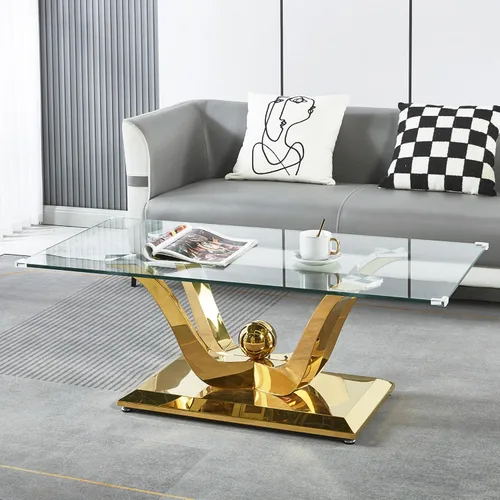 Miniatura 9 de Mesa auxiliar de cristal dorado, mesa auxiliar de lujo con base de acero inoxidable con acabado espejo y parte superior de vidrio templado, mesa
