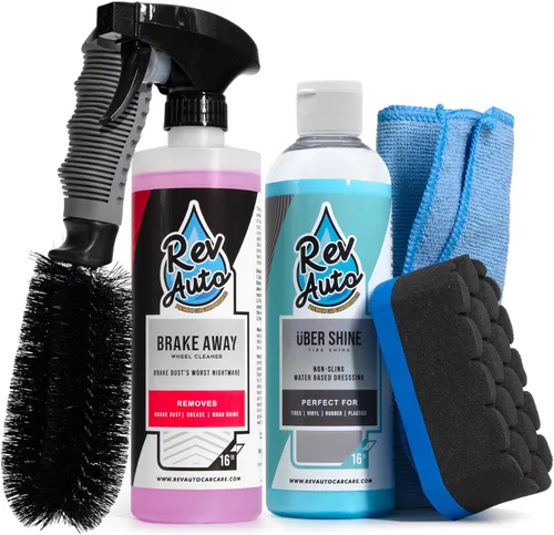 Rev Auto Kit completo de limpiador de ruedas y neumáticos, elimina el polvo de los frenos y añade brillo a los neumáticos, seguro para OEM y mercado