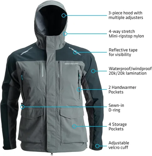 Miniatura 4 de Whitewater Great Lakes - Chaqueta de pesca impermeable y resistente al viento con nailon Ripstop