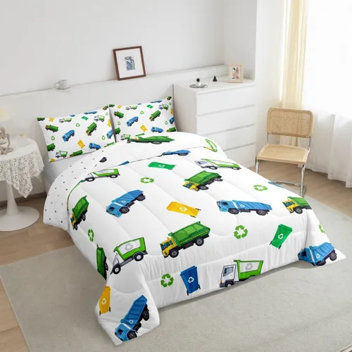 Miniatura 3 de Juego de edredón de camión de basura para niños, tamaño King, juego de ropa de cama de automóvil de dibujos animados para niños, adolescentes