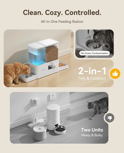 Miniatura 3 de ROJECO Comedero automático para gatos y dispensador de agua, 36 tazas/8.5 L, cuencos de acero inoxidable 2 en 1, dispensador de comida para gatos