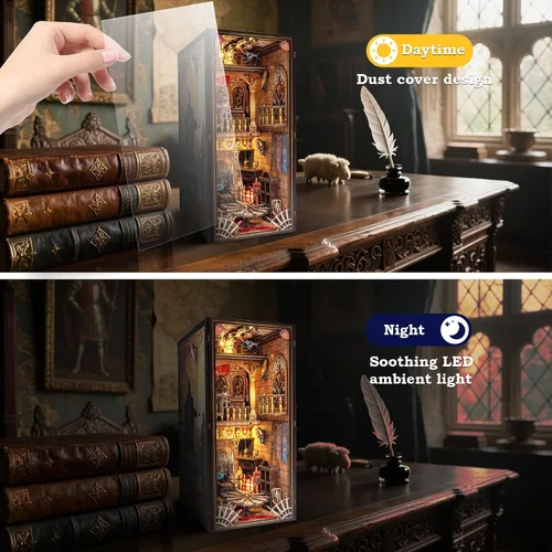 Miniatura 6 de Kit de Rincón de Libros - Casa de Muñecas Castillo del Caballero con Escena del Salón del Trono, Rompecabezas 3D en Miniatura para Estanterías