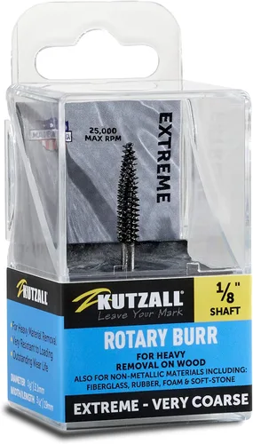 Miniatura 13 de Kutzall Fresa Rotary Cónica Original, Eje de 1⁄8", Fina - Broca de Tallado de Madera para Dremel, Foredom, DeWalt, Milwaukee. Carburo de Tungsteno
