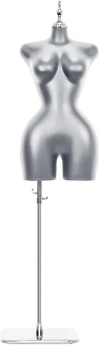 Miniatura 14 de Torso de maniquí BBL para mujer negra, 68 a 92 pulgadas de altura ajustable con base de soporte de metal, adecuado para exhibición de ropa y joyas