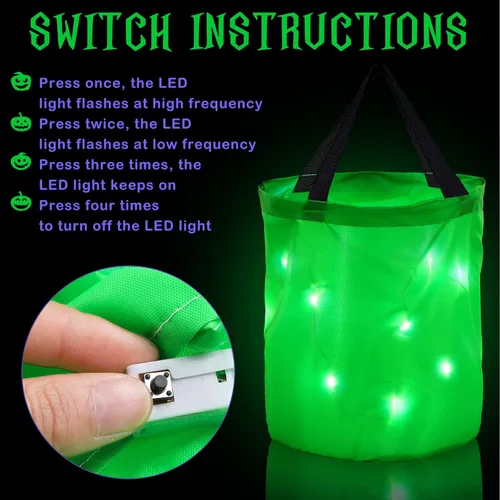 Miniatura 4 de 2 bolsas de dulces de Halloween con luz LED, bolsas de fiesta de Halloween, multiusos, reutilizables, bolsas para Halloween para dulce o dulce Verde