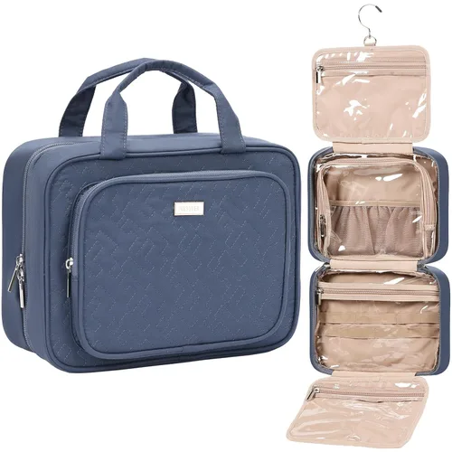 NISHEL Neceser de viaje para mujer, organizador de artículos esenciales de maquillaje, estuche colgante para accesorios, cosméticos, Egeo-azul, M