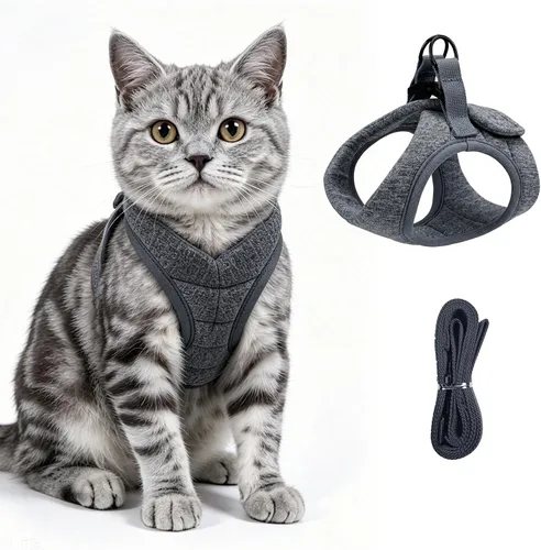 Miniatura 11 de Heywean Arnés y correa para gatos a prueba de escape, suave malla transpirable chaleco para caminar para gatitos, juego de arnés ajustable con tira