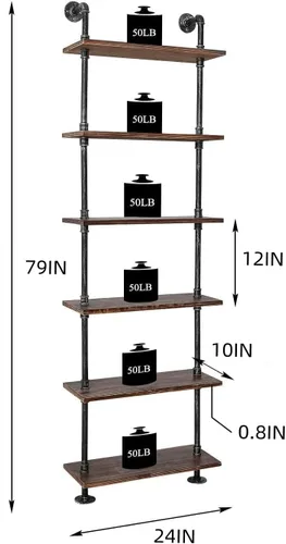 Miniatura 2 de Estantería industrial con escalera de madera rústica, estante industrial para decoración y almacenamiento de sala de estar, estantería