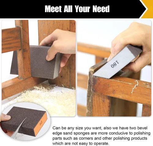 Miniatura 6 de Paquete de 8 bloques de lijado, esponja de lijado de ángulo simple y doble, lavable y reutilizable, bloque de lijado para madera, paneles de yeso
