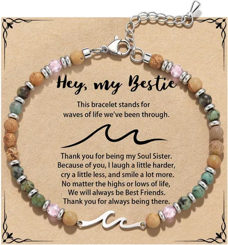 Miniatura 14 de Pulsera de onda/lazo/cruz para mujer, coloridas pulseras de cuentas de piedra natural, regalo único de amistad para mejor amiga, hermana, mejor