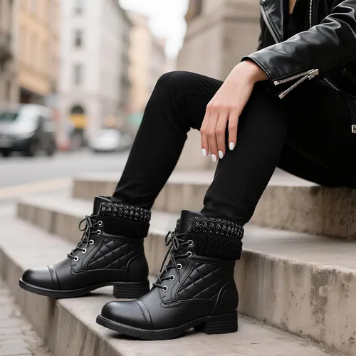Miniatura 32 de STQ Botas de combate con cordones para mujer