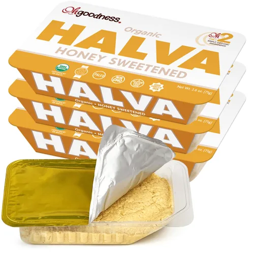 OhGoodness! Halva de miel orgánica, paquete de 3, solo dos ingredientes simples, aperitivo y postre para derretir en la boca, golosina endulzada con