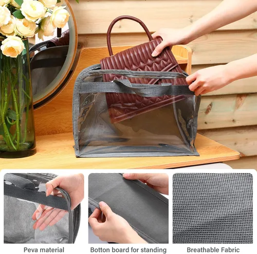 Miniatura 3 de 15 bolsas para el polvo para bolsos, organizador de almacenamiento de bolsos, 3 tamaños, organizador de bolsos transparentes para colgar bolsas