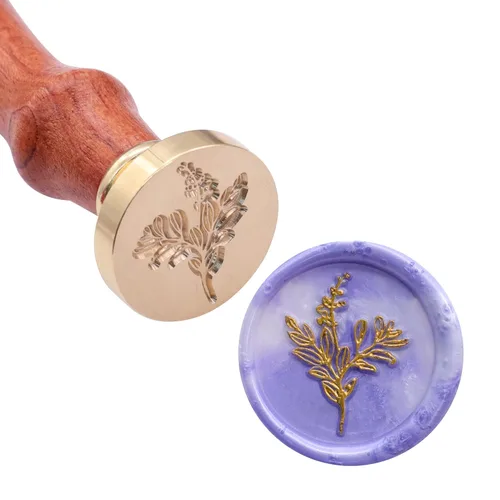 Miniatura 2 de SWANGSA Sello de cera de hoja de eucalipto, sello de sellado de cabeza de latón vintage, ideal para adornar invitaciones de fiesta, paquetes