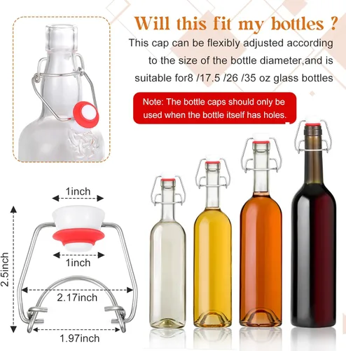 Miniatura 2 de Meanplan 6 tapas de repuesto para botellas con tapa abatible con 6 juntas de silicona de sellado, tapón superior abatible para botellas de vidrio