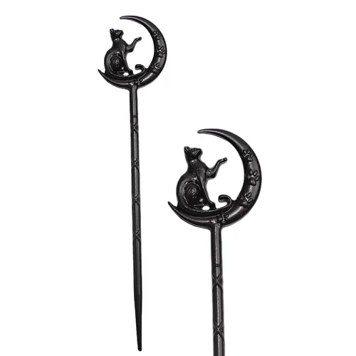 Miniatura 16 de 2 piezas de horquillas retro de Halloween para mujer, negras, góticas, de bruja, con luna y gato, para peinado (CAL1)