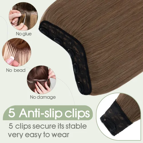 Miniatura 6 de S-noilite Extensiones de cabello humano con clip de una pieza, 5 clips, 3/4 de cabeza completa, parte en V, trama de cabello más grueso, red