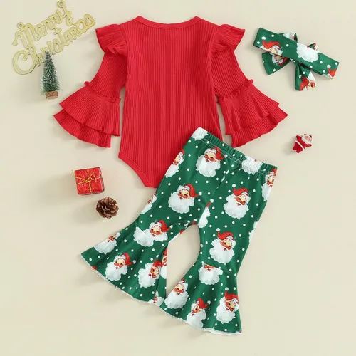 Miniatura 3 de Kuriozud Conjunto de pantalones acampanados para bebé recién nacida, con volantes, lindo conjunto de pantalones acampanados con diadema y ramitas
