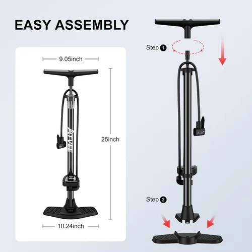 Miniatura 6 de Bike Pump, 25” Height Full Size Bicycle Pump with 160 PSI High Pressure, Bike tire Pump with Presta and Schrader Valve, Bike Air Pump for Bike