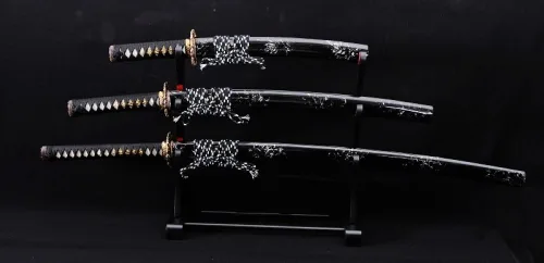 Miniatura 4 de Katana Wakizashi Tanto de arcilla japonesa forjada a mano, 3 piezas, corte real