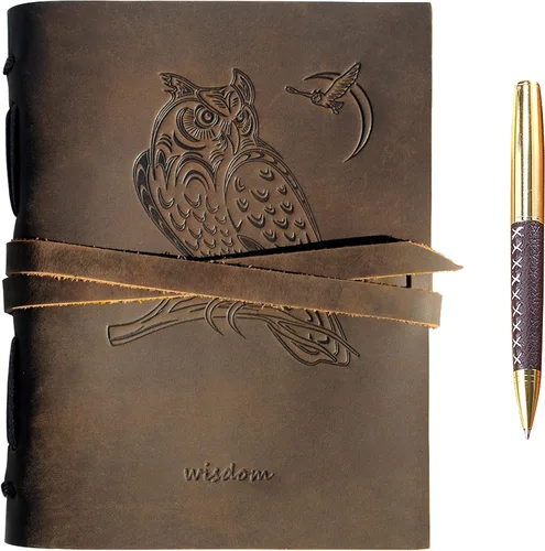 Miniatura 10 de Sovereign-Gear Diario encuadernado en cuero para hombres y mujeres, juego de regalo hecho a mano con diario de cuero en relieve de gato y bolígrafo