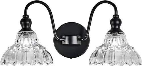 Miniatura 37 de Moderno aplique de pared negro mini lámpara de pared hecha de cuerpo de metal y vidrio estampado prensado retro luz de tocador para dormitorio