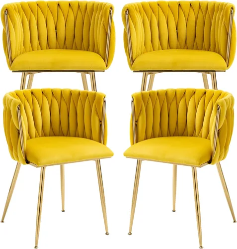 Miniatura 32 de Nrizc Juego de 2 sillas de comedor de terciopelo, sillas de comedor tapizadas tejidas con patas de metal dorado, sillas decorativas modernas