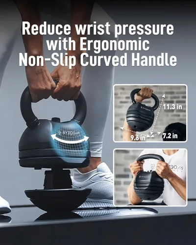 Miniatura 3 de BYZOOM FITNESS Pure Series - Pesa rusa ajustable de 30/40/50 libras, cambio de peso 5 en 1, mecanismo patentado de cambio rápido, mango curvado