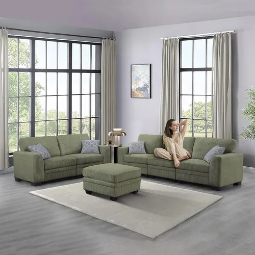 Miniatura 88 de Legend Vansen Sofá Seccional Modular de Gran Tamaño, Sofá en Forma de U de 7 Asientos con Otomana, Sofá de Pana con Asiento Profundo, Sofás Crema