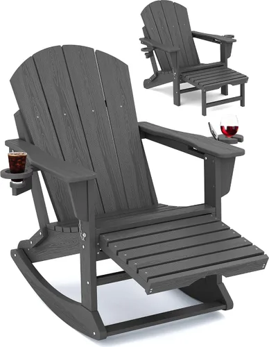 Miniatura 19 de Mecedora Adirondack de KINGYES con Otomana Retráctil y Portavasos, Silla Reclinable de Patio de HDPE Adirondack para Porche, Patio, Balcón, Azul Aqua