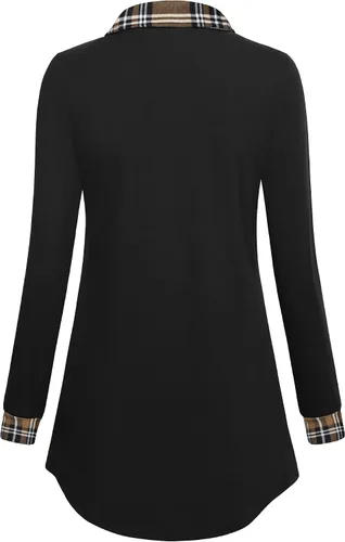 Miniatura 2 de Gaharu - Sudadera con solapa de muesca para mujer, tipo túnica, manga larga, con botones, sudadera holgada, parte superior