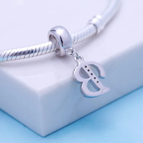 Miniatura 8 de ABUN Abalorio de plata de ley 925 con letra A a la Z, espaciador de inicial, con circonita cúbica transparete colgante, auténtica, para pulseras
