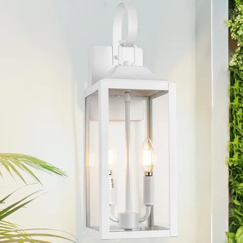 Miniatura 11 de Farol de pared negro de 19 pulgadas para exteriores, 2 luces, aplique grande y moderno para porche, luz industrial para porche con vidrio
