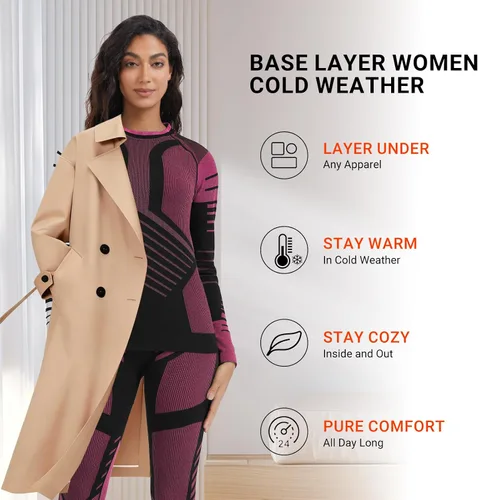 Miniatura 4 de MEETWEE - Ropa interior térmica para mujer, conjunto de primera capa de compresión para invierno, pantalones largos forrados de forro polar