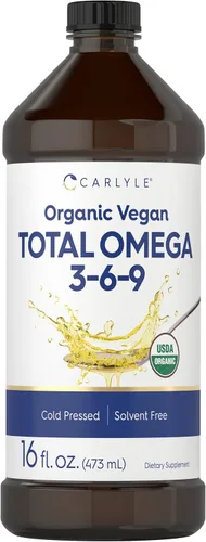 Carlyle Omega 3 6 9 | 16 onzas líquidas | Prensado en frío | Suplemento orgánico certificado, vegano | Vegetariano, sin OMG, sin gluten y sin