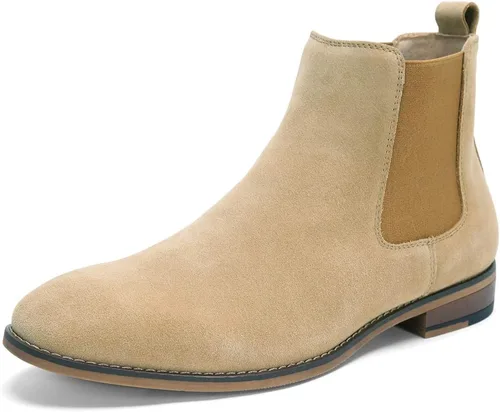 Temeshu Botas Chelsea sin cordones de gamuza para hombre, botas de cuero genuino, botines de vestir Oxford casuales impermeables MS05
