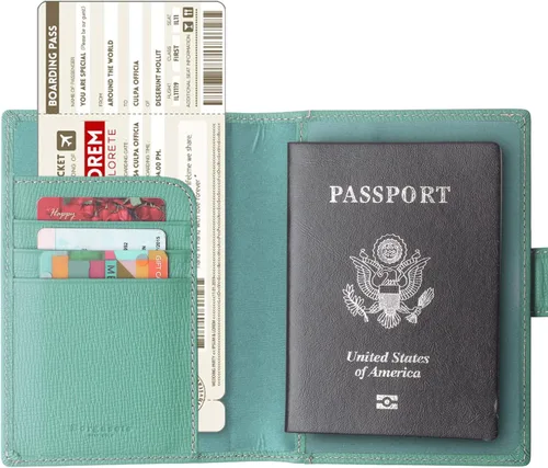 Miniatura 3 de Portapasaportes de cuero auténtico para pasaporte, con bloqueo Rfid - con compartimento para documentos de identificación