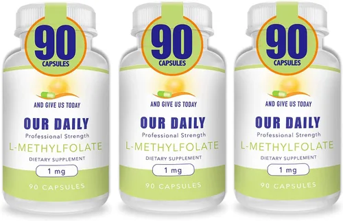 Our Daily Vites L-metilfolato de 1 mg / 1000 mcg de folato activo de máxima fuerza, 5-MTHF, sin relleno, sin gluten, sin OMG, 270 cápsulas