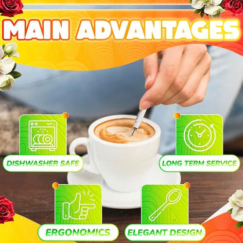 Miniatura 4 de Juego de 6 cucharas de café con mango de cerámica – Cucharas pequeñas de postre de 6.1" con diseño floral – Cuchara de acero inoxidable para té