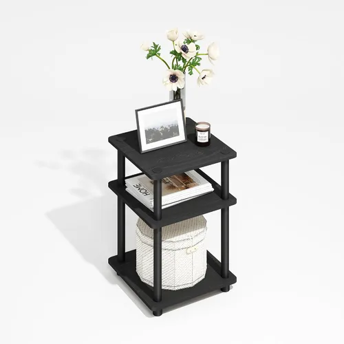 Miniatura 3 de Furinno Turn-N-Tube Mesa auxiliar, mesa auxiliar moderna cuadrada de 3 niveles con estante abierto, mesita de noche, mesa de noche, fácil montaje