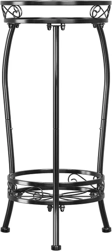 Simple Trending Soporte para plantas para interiores y exteriores, estante redondo alto para plantas, soporte de metal de 2 niveles para maceta,
