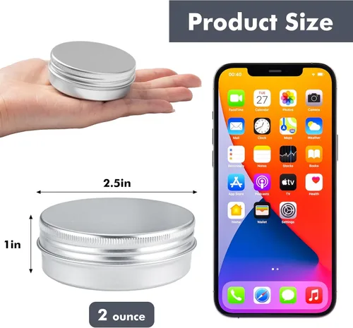Miniatura 2 de Moretoes 8 Pack 2oz Aluminum Tins with Screw Lids, Small Metal Refillable Containers for Salve, Lip Balm, Cream, Lotion, Spice and Beard Balm